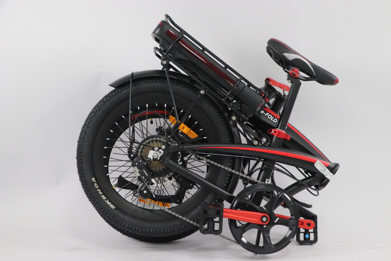 bicicleta electrica plegable efold negra con rojo