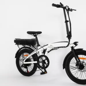 imagen de una bicicleta electrica plegable de color blanco en venta